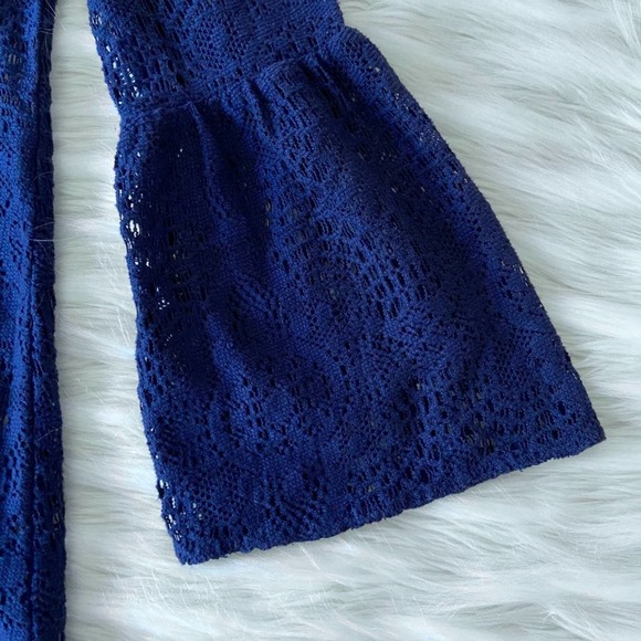 American Eagle Navy Blue Lace Crochet Bell Sleeve Croquette Mini Dress Sz XXS - Picture 4 of 10